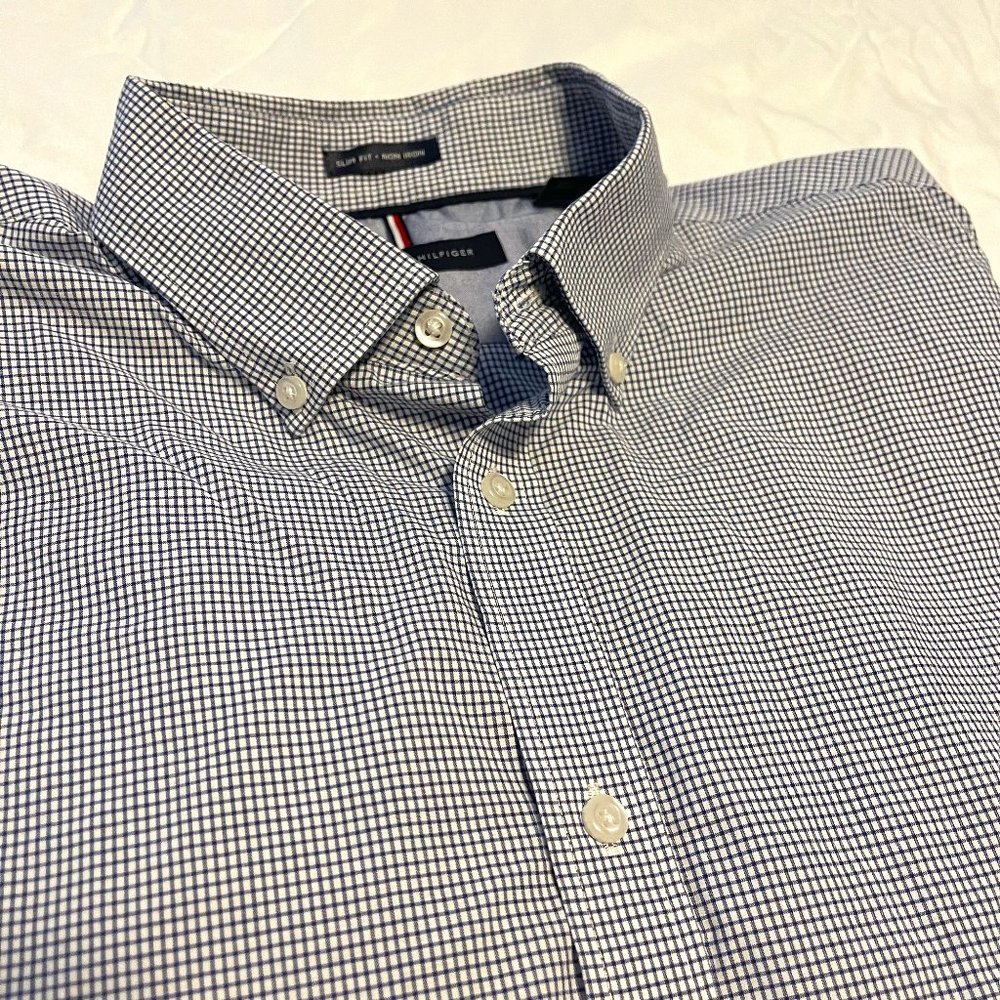 Tommy Hilfiger Button Plaid Down Long Sleeve Men's Dress Shirt